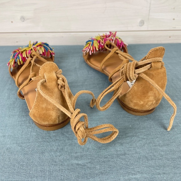 Steve Madden Swizzle Tan Leather Flat Sandals Fringe Details - Picture 4 of 7